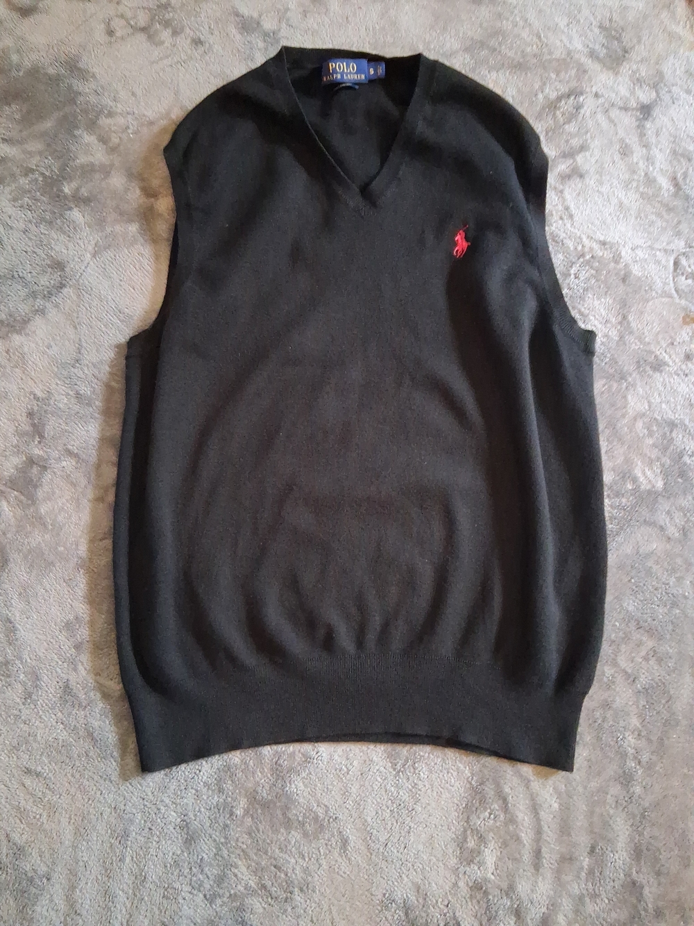 Polo by Ralph Lauren Black V-Neck Sleeveless Sweater Vest Men Small Black